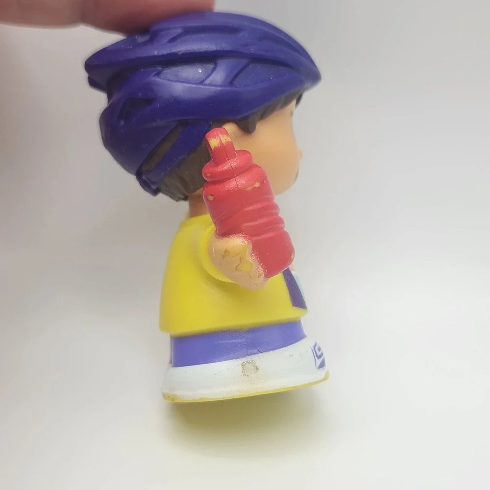 Fisher Price Little People Bike Bicycle Rider Boy Purple Helmet W/ Water Bottle